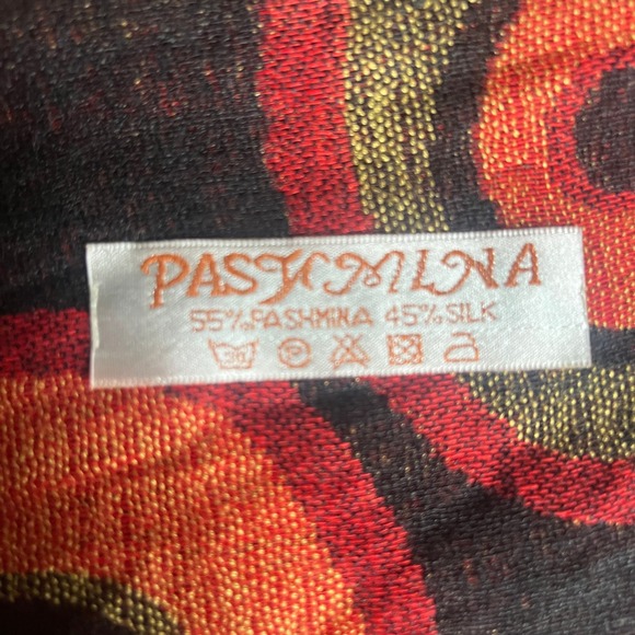 Pashmina Scarf Wraps Shawl Black Orange Circle Autumn Silk Cashmere Soft - Picture 4 of 4